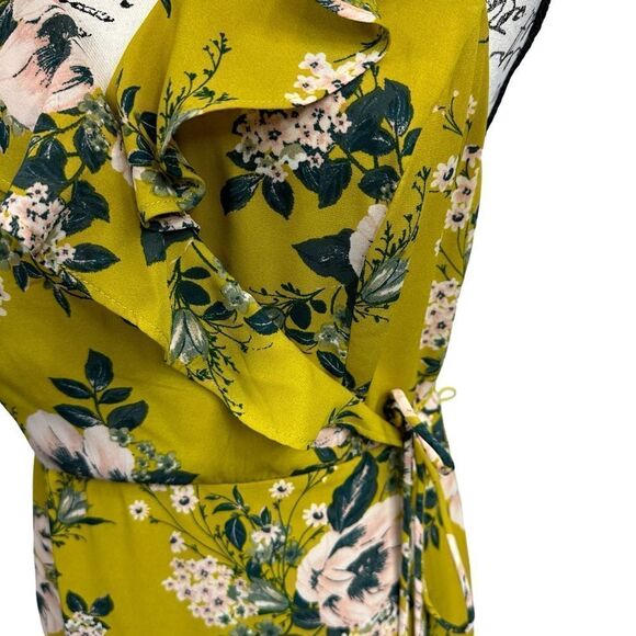 June & Hudson  Yellow Floral Midi Ruffle Wrap Summer Dress, Medium - Picture 5 of 12